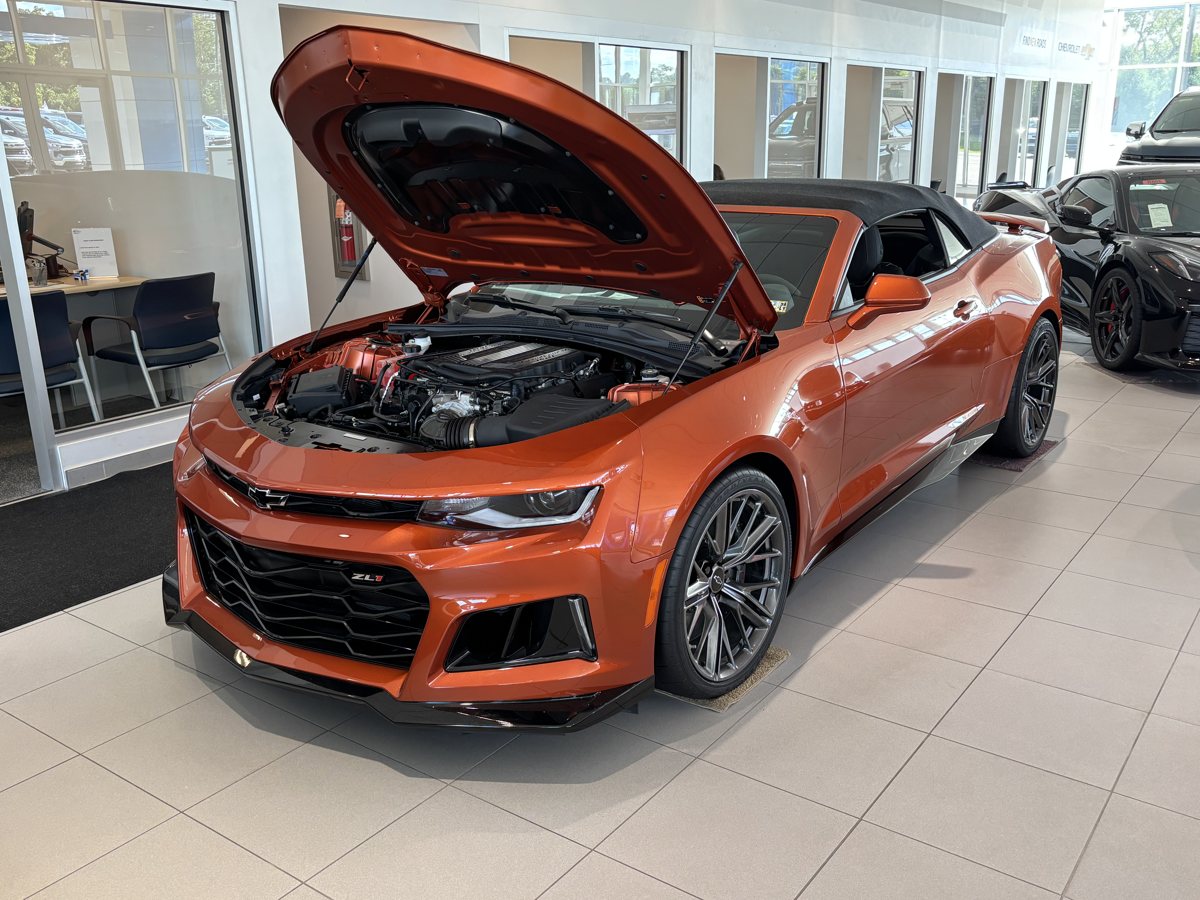Supercharged 650-horsepower LT4 V8 under the hood of the 2024 Camaro ZL1 at Crivelli Chevrolet Buick
